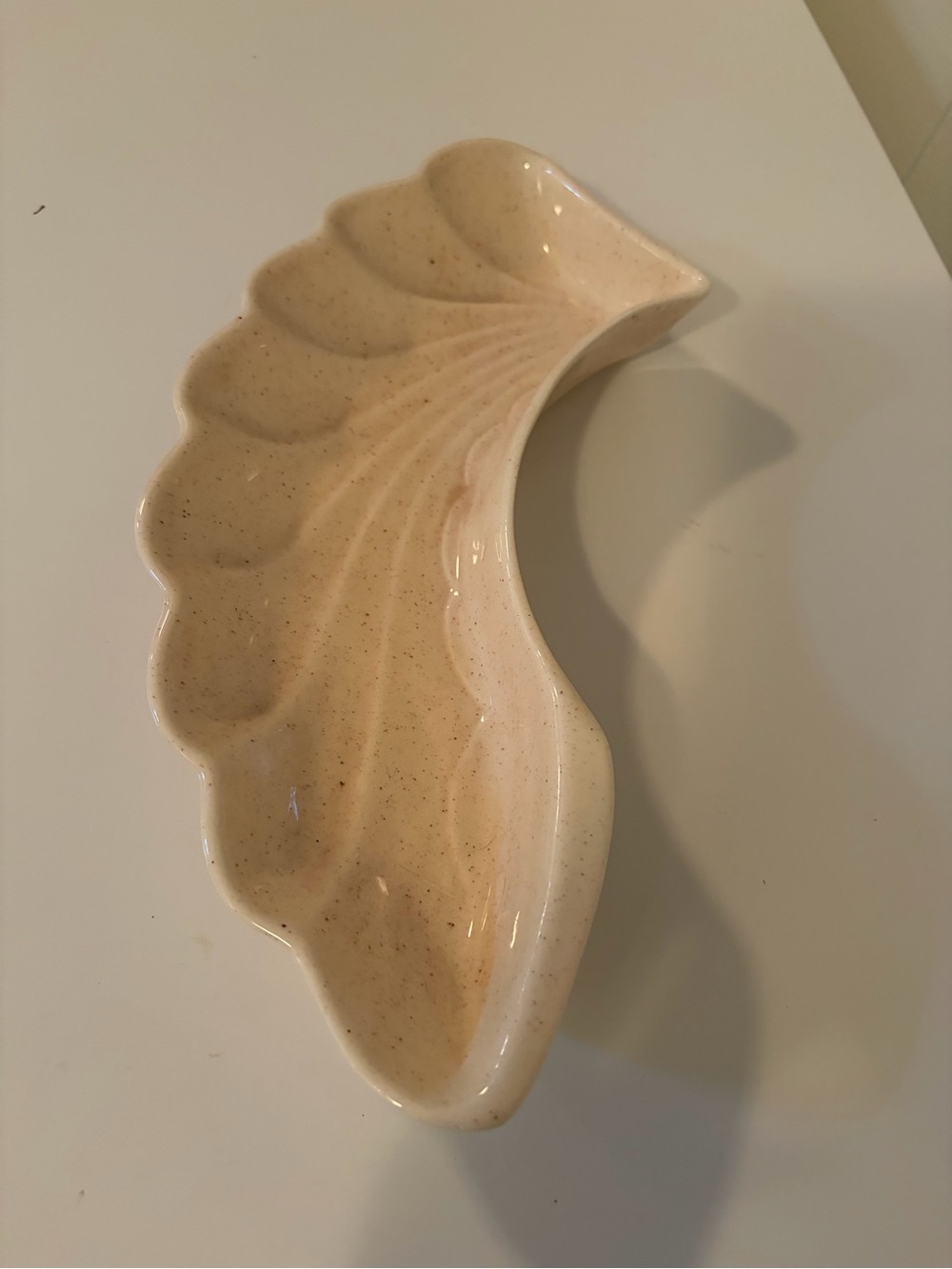 Antique Lane & Co Cream Ceramic Decorative Leaf Dish circa 1960